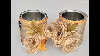 Decorative Autumn Tin with Hessian Flowers [upl. by Enywtna]