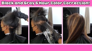 🤯Dark Hair Dye on Gray Hair 6 Hour Color Correction [upl. by Erickson4]