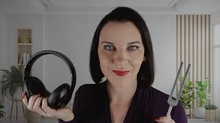 ASMR Hearing Test ear exam whispered words headphone beeps tuning fork [upl. by Sackman206]