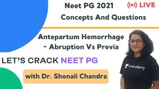 Antepartum Hemorrhage  Abruption Vs Previa  Target NEET PG 2021  Dr Shonali Chandra [upl. by Naicul]