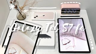 Galaxy Tab S7 FE Aesthetic Unboxing  Pink aesthetic  accessories [upl. by Ahsirak]