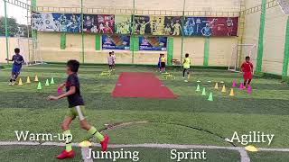 under 10 football WARMUP AGILITY RUNNING TRAINING footballclasses kidsfootballcoaching coachning [upl. by Anivol]