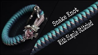 ONI BUSHI HOW TO MAKE SNAKE KNOT PARACORD BRACELET WITH SIMPLE STITCHED PARACORD TUTORIAL [upl. by Juni]