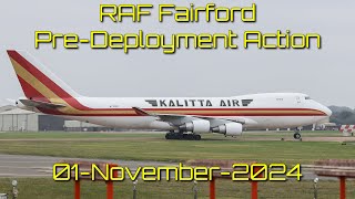 RAF Fairford PreDeployment Action Cargo Boeing 747 and C17A arrive with Kit for the BTF 01Nov24 [upl. by Neneek443]