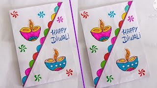 Easyamp Beautiful white paper Diwali card making ideas😘Diwali greeting cardhandmade diwali card 2024 [upl. by Amle]