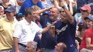 Brewers fan loses beer to foul ball [upl. by Wichman709]