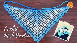 Easy Crochet Bandana  Crochet Mesh Triangle Bandana Head Scarf for Beginners  Quick 1 Hour Project [upl. by Yssor82]