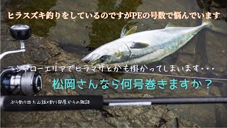 ヒラスズキ釣りをしているのですがPEの号数で悩んでいます！シャローエリアでヒラマサとかも掛かってしまいます・松岡さんなら何号巻きますか？・釣り部屋からの雑談・四方山話２６１ [upl. by Keely739]