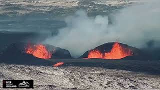 Iceland Eruption Cone Wall Collapses and Lava Spillage 22 3 24 [upl. by Irvin]