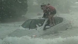 See dramatic rescue in hail storm flash flood [upl. by Hen]