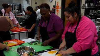 Students teaching teachers  GarField culinary students teach teachers cooking techniques [upl. by Booker]