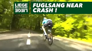 Fuglsang near crash   LiègeBastogneLiège 2019 [upl. by Conroy]