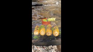 Fresh corn cooked over an open fire cooking recipe corn outdoorcooking [upl. by Ard]