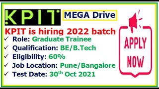 KPIT is hiring 2022 batch Eligibility Qualification How to apply [upl. by Ahsinrats]