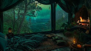 Watching Storms At Sea From A Cozy Room With Fireplace ⛈Rain and Thunder Sounds Help Relax Sleep [upl. by Florida]