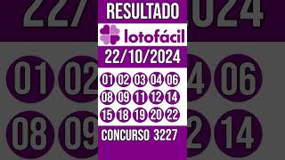 🔥 🍀 LOTO FACIL hoje  22102024  Resultado concurso 3226 [upl. by Aneles566]