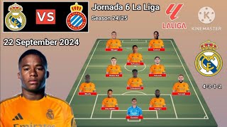 Real Madrid vs Espanyol  Real Madrid 4312 Formations With Endrick Jornada 6 La Liga 20242025 [upl. by Acirea]