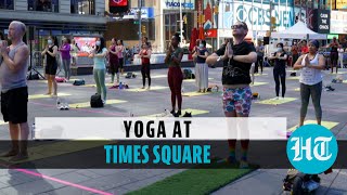 International Yoga Day Over 3000 people perform asanas at iconic Times Square [upl. by Annie362]