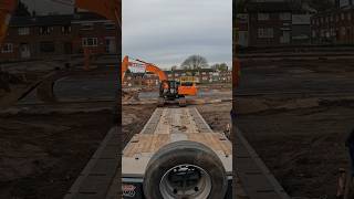 Loading a Hitachi ZX300 in St Helens fox excavator lowloader construction intheyard digger [upl. by Xineohp]