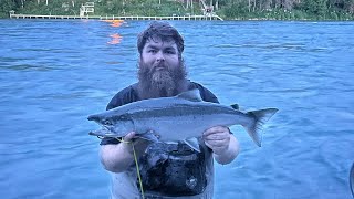 Late night kenai sockeye salmon flossing and fishing in soldotna Alaska red salmon 2024 [upl. by Boyer507]