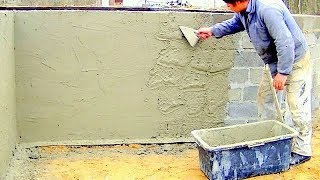 Building a house step by step Full HD Day 11 Plastering foundation wall [upl. by Alesiram284]