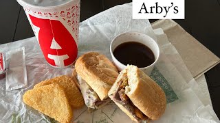 Arbys Review Steak n Pepper Dip Potato Cakes Mozzerella Sticks arbys foodreview wegotthemeats [upl. by Mochun]