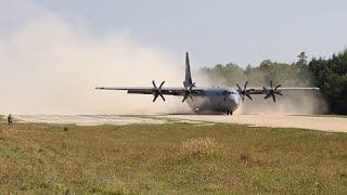 C130J Hercules Makes Emergency Landing on Dirt Runway in Mission to Deliver Humvee [upl. by Cobby]