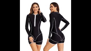 One Piece Womens Rash Guard Long Sleeve Swimsuits UPF 50 Boyshorts Bathing Suit [upl. by Hilton773]