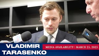 New York Rangers Vladimir Tarasenko Postgame Media Availability  Mar 23 2023 [upl. by Cilurzo551]