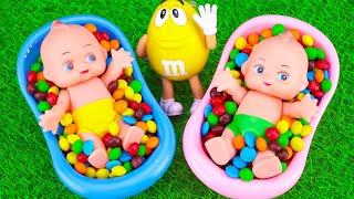 Satisfying Video  MampMs Slime amp Skittles Candy Mixing in Three BathTubs with Kinder Joy Cutting ASMR [upl. by Schaumberger398]