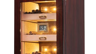 Woodronic LED Lighted Cigar Humidor Cabinet Ebony Finish 100150 CT [upl. by Nelleyram455]