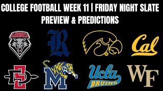 College Football Week 11 Friday Night Game Slate  Preview amp Predictions UCLA IOWA CAL MEMPHIS [upl. by Mohamed]