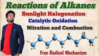 Reactions of Alkanes Class 12 Chemistry  CombustionOxidationNitration and Sunlight Halogenation [upl. by Cosma]