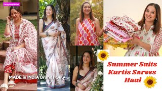 Summer Kurtis Suit Sets Sarees Coord Sets Haul  MADE in India Brands Haul  Perkymegs Hindi [upl. by Amitarp678]