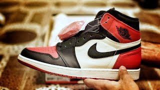 Nike Air Jordan 1 Retro High OG “Bred Toe” Sneaker Unboxing Preview and Legit Check Footage [upl. by Leake]