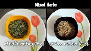 Ajowan Leaves Powder  Holy Basil Leaves Powder  వాము ఆకుల పొడి  తులసి ఆకుల పొడి  Mixed herbs [upl. by Latta]