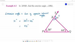 Class 7 TN Maths Term II 4 Geometry Example 45 In ∆ PQR  find the exterior angle ∠SRQ [upl. by Kong]