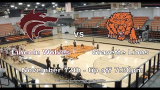 Lincoln Wolves  Gravette Lions  Varsity Boy Basketball  Exhibition [upl. by Mayhew137]