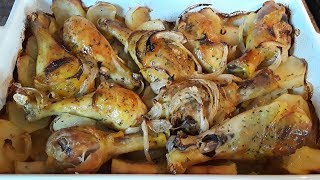 Pollo al Horno con Papas y Cebolla Mis Recetas Deliciosas polloalhorno [upl. by Vinni]