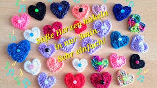 Süße Herzen häkelnsehr einfachin 3 min💜Crochet cute hearts in 3 min🩵3 dakikada kolay kalpler ör❤️ [upl. by Byram274]