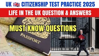 UK 🇬🇧 Citizenship Test Practice 2025 Life In The UK Questions and Answers Must Know [upl. by Introc]