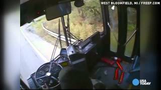 Bus crash caught on video after driver falls asleep [upl. by Airt]