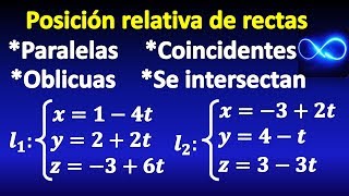 82 Determinar si las rectas son paralelas coincidentes oblicuas o se intersectan [upl. by Dannie]