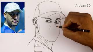 Neymar Jr Face Portrait Drawing  Easy Pencil Sketch [upl. by Iva168]