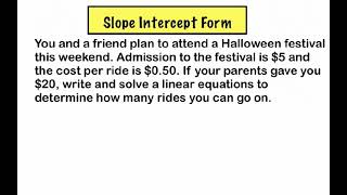 Writing Slope Intercept amp Standard Form Equations From Word Problems [upl. by Georgine]