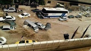 الفيضانات تغرق شوارع عمان عاصمة الاردن Floods drown the streets of the Jordanian capital Amman [upl. by Vachill805]