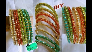 Silk thread thin bangle set  How to make silk thread bangle set  jewellery tutorials [upl. by Etnauq]