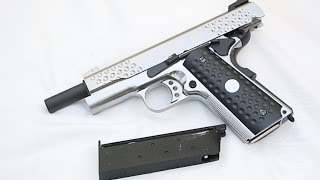 WE Knight Hawk GBB Airsoft Pistol Reivew and Shooting Realistic 1911 Replica [upl. by Ansel385]