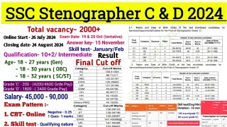 SSC Stenographer C amp D 2024  Online Start  Exam pattern  Previous Cut off  Age  Qualification [upl. by Eyeleen]