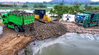 Full operation project Filling up land huge Bulldozer KOMATSU DR51PX Push Soil amp Stone Into Water [upl. by Naillig616]